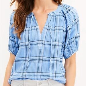 Loft Plaid Puff Sleeve Top